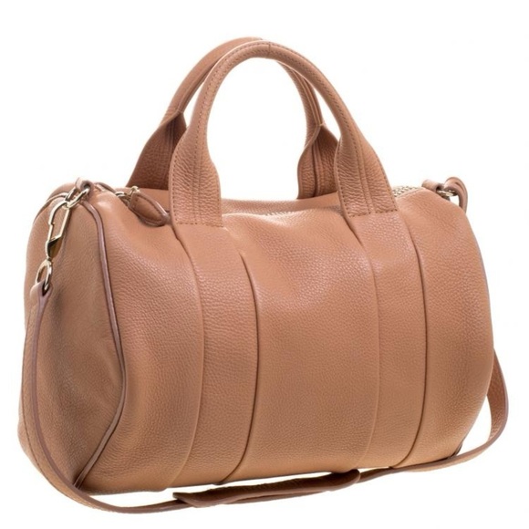 ALEXANDER WANG Soft Pebbled Lambskin Rocco Tan Pale Shoulder Handbag Gold Accent - Picture 13 of 13